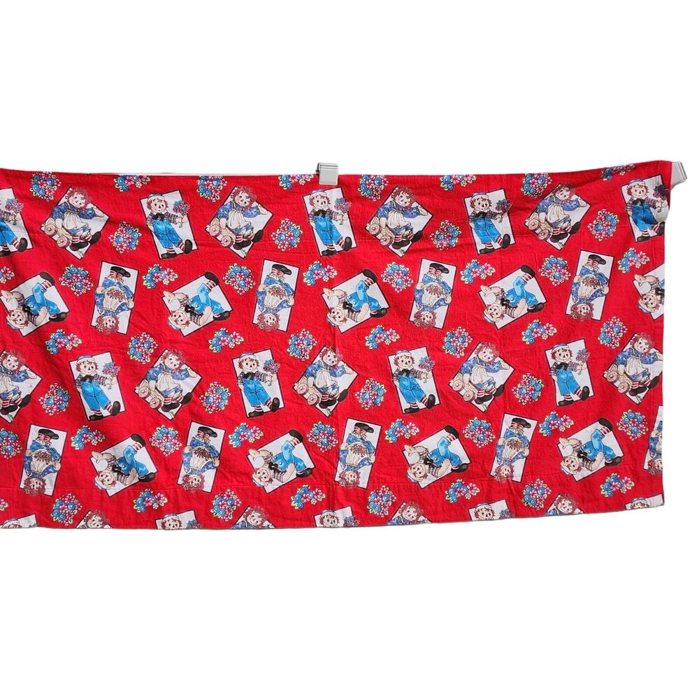 Raggedy Anne And Andy Nursery Room Curtain Red Flannel Handmade Crafted Vintage